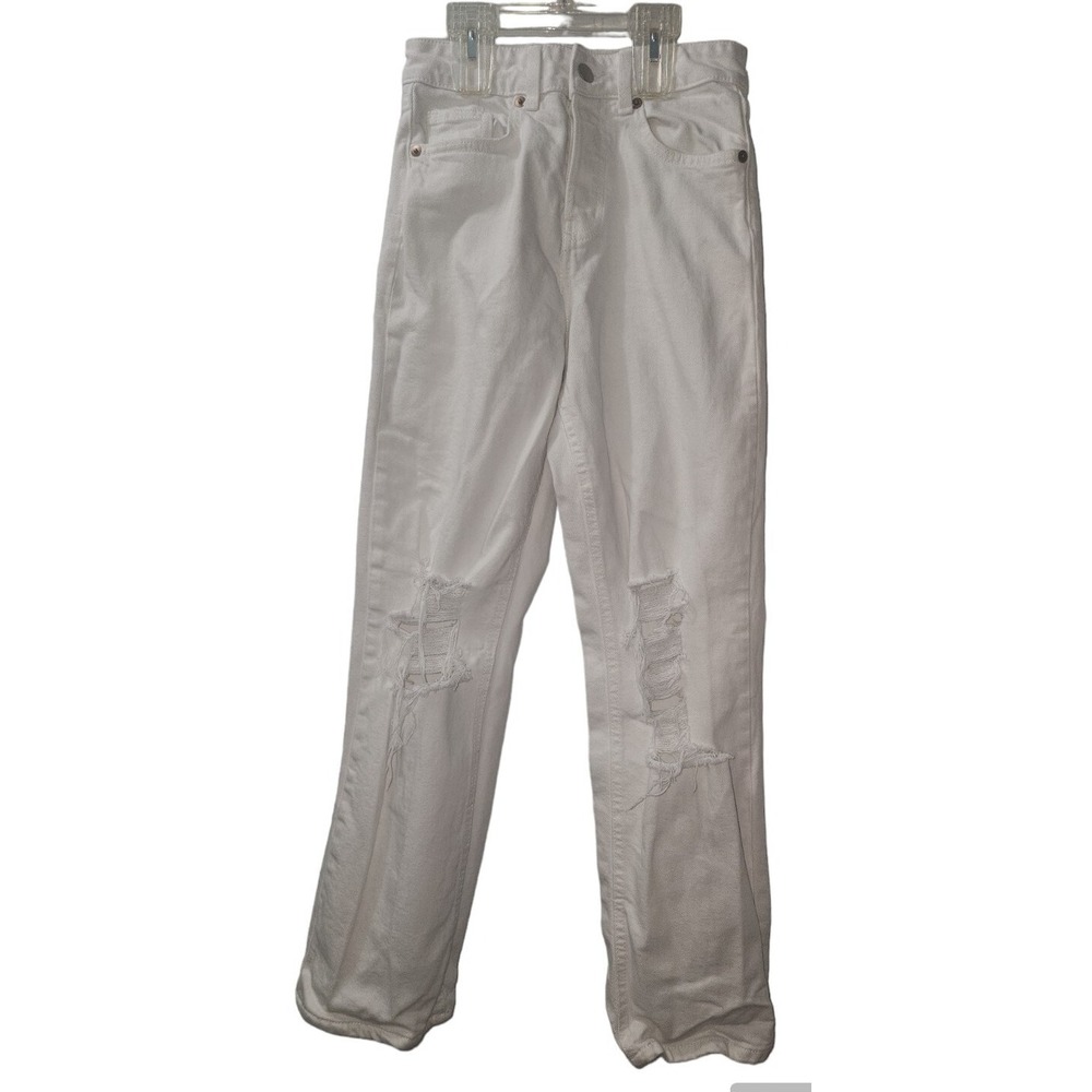 H&M White‎ Distressed Jeans Ripped Knee Casual Denim Pants Size 2